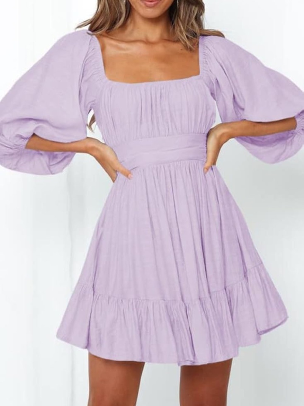 Lavender Puff Sleeve Mini Dress | Square Neck | Flowy Fit | Size Small / NWT